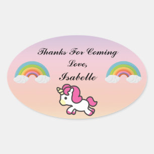 Adesivo Oval Baby Unicorn Party Obrigado Sticker