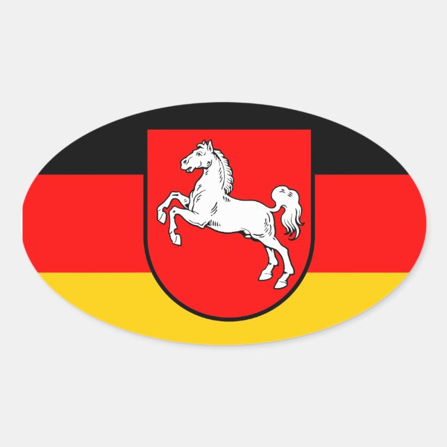 Adesivo Oval Baixa-Saxônia bandeira com brasões (Frente)