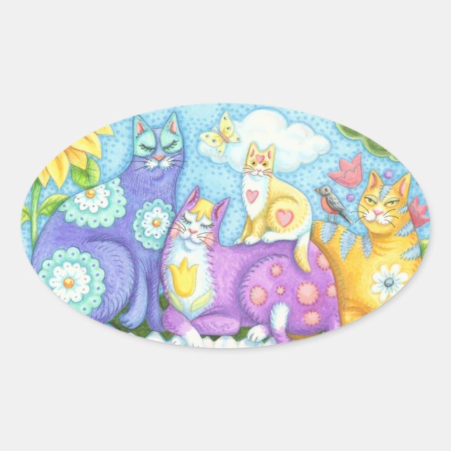 Adesivo Oval Balão De Gagueiros E Ruros, PATRINHOS DE GATO (Frente)