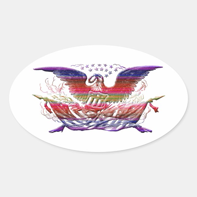 Adesivo Oval Bald Eagle EUA Flag Americana Patriotic Art (Frente)