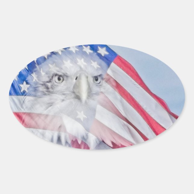 Adesivo Oval Bald Eagle Head e American Flag (Frente)