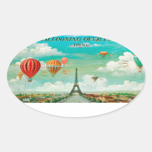 Adesivo Oval Balões de vintagem PixDezines/eiffel/paris