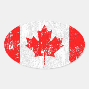 Adesivo Oval Bandeira afligida de Canadá