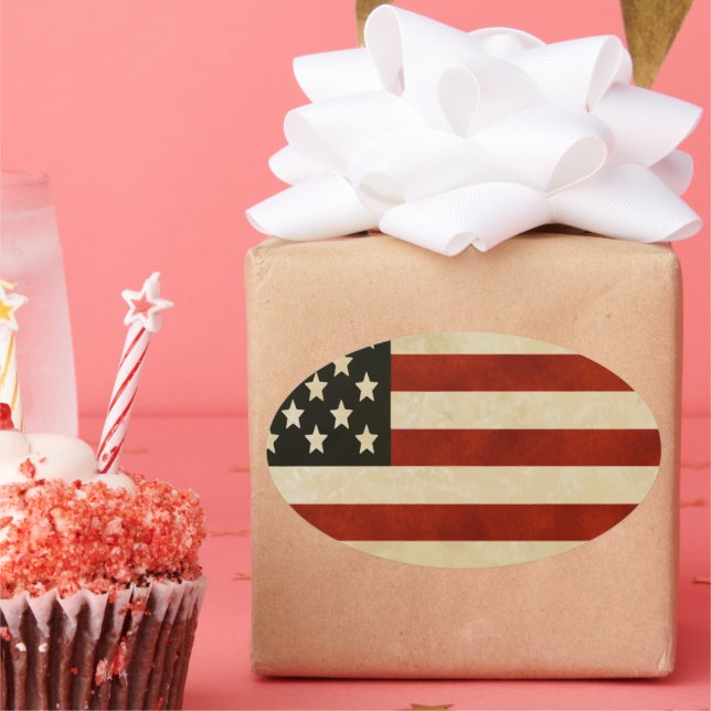 Adesivo Oval Bandeira Americana com Distúrbios Russos (Festa)