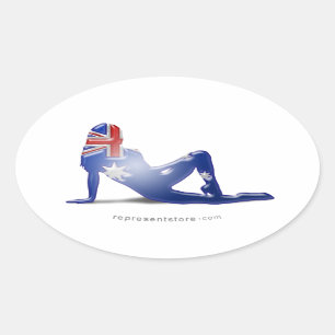Adesivo Oval Bandeira australiana da silhueta da menina