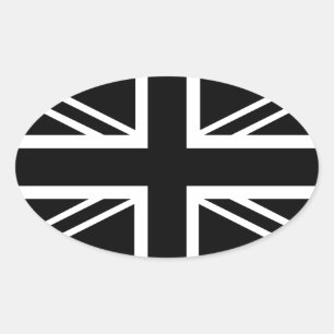 Adesivo Oval Bandeira BLack & White Classic Union Jack British(