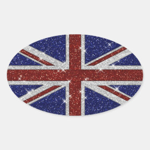 Adesivo Oval Bandeira brilhante de Union Jack da faísca dos