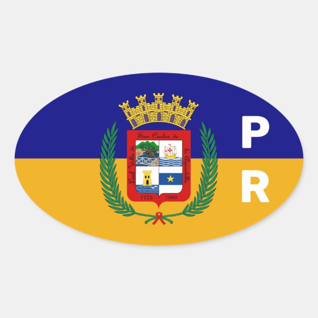 Adesivo Oval Bandeira da Aguadilla, Porto Rico (Frente)