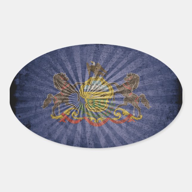 Adesivo Oval Bandeira da Pensilvânia do Wood Rugged (Frente)