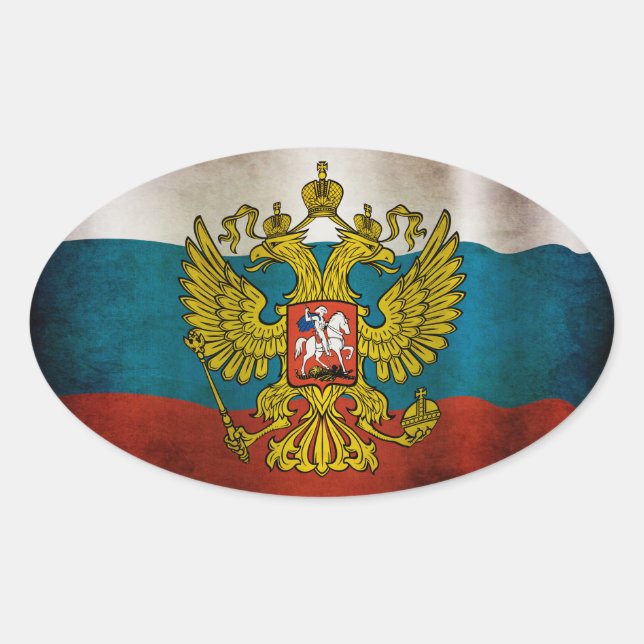 Adesivo Oval Bandeira da Rússia acenando (Frente)