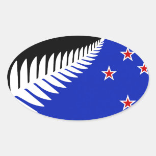 Adesivo Oval Bandeira da Samambaia Prateada da Nova Zelândia