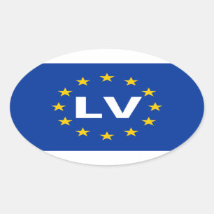 Adesivo Oval Bandeira da União Europeia de QUATRO Latvia "LV"