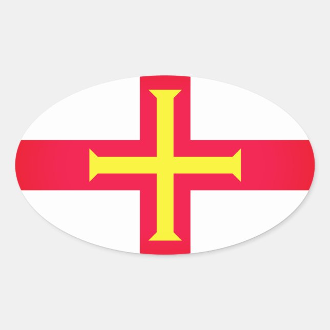 Adesivo Oval Bandeira de Bailiado de Guernsey (Reino Unido) (Frente)