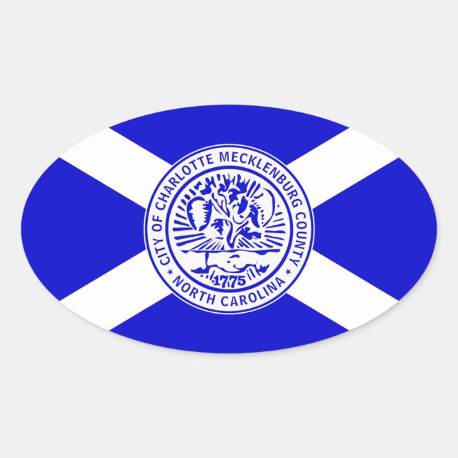 Adesivo Oval Bandeira de Charlotte, NC (Frente)