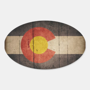 Adesivo Oval Bandeira de madeira áspera de Colorado