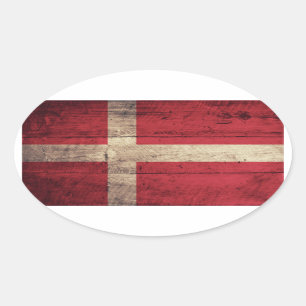 Adesivo Oval Bandeira de madeira de Dinamarca