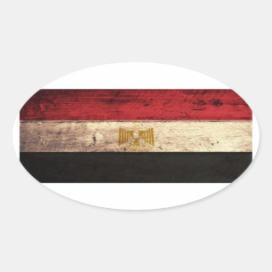 Adesivo Oval Bandeira de madeira velha de Egipto