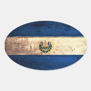 Adesivo Oval Bandeira de madeira velha de El Salvador