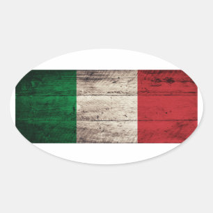 Adesivo Oval Bandeira de madeira velha de Italia