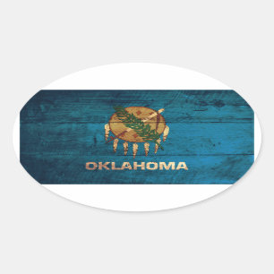 Adesivo Oval Bandeira de madeira velha de Oklahoma;