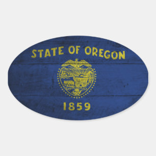 Adesivo Oval Bandeira de madeira velha de Oregon;