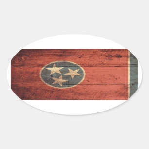 Adesivo Oval Bandeira de madeira velha de Tennessee;