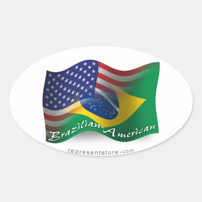 Adesivo Oval Bandeira de ondas brasileira-americana (Frente)