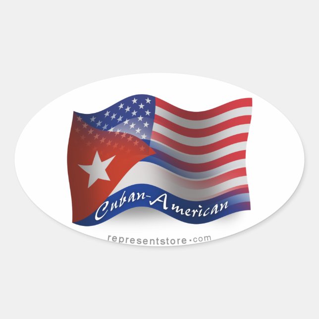 Adesivo Oval Bandeira de Ondas Cubanas-Americanas (Frente)
