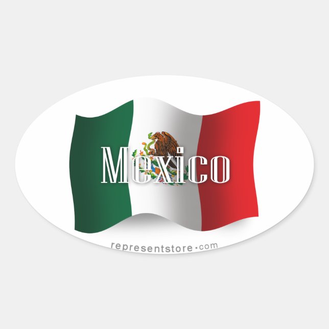 Adesivo Oval Bandeira de Ondas do México (Frente)