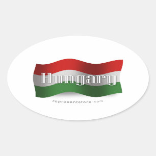 Adesivo Oval Bandeira de ondulação de Hungria