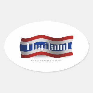 Adesivo Oval Bandeira de ondulação de Tailândia