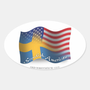 Adesivo Oval Bandeira de ondulação Sueco-Americana