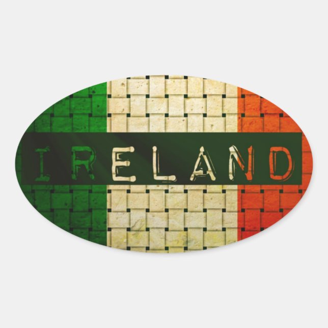 Adesivo Oval Bandeira de tecidos da Irlanda (Frente)