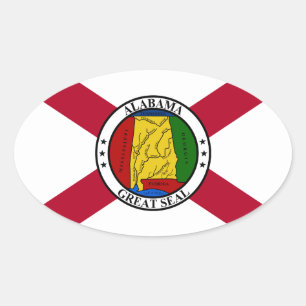 Adesivo Oval Bandeira do Estado do Alabama/selo do Estado sobre