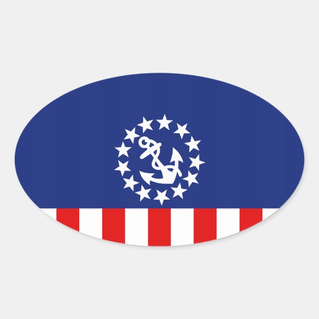 Adesivo Oval Bandeira do iate americano náutico fica na Marina (Frente)