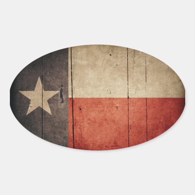 Adesivo Oval Bandeira do Texas de madeira robusta (Frente)