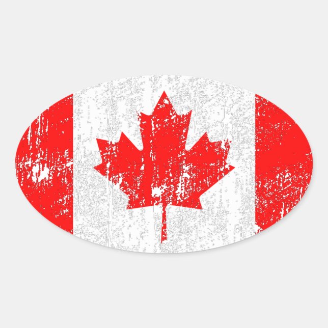 Adesivo Oval Bandeira Em Perigo Do Canadá (Frente)