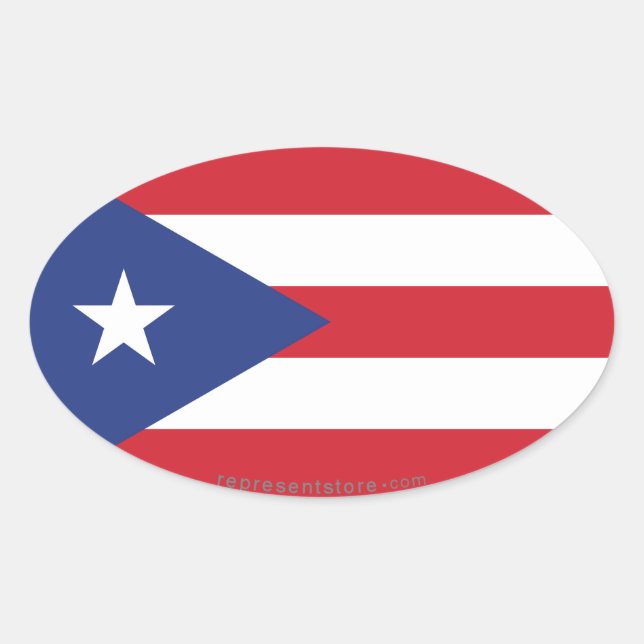 Adesivo Oval Bandeira Plana de Porto Rico (Frente)