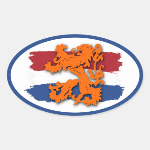 Adesivo Oval Bandeira Vermelha Branca Azul Laranja Leão da Equi