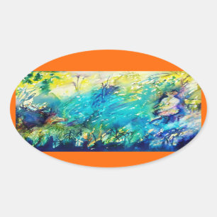 ADESIVO OVAL BANDEJA QUE JOGA A FLAUTA E OS CERVOS NA FLORESTA