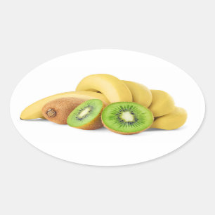 Adesivo Oval Bando de frutas de banana e kiwi