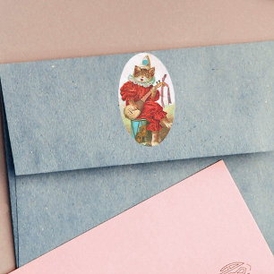 Adesivo Oval Bandolim do gato do músico do bobo da corte do