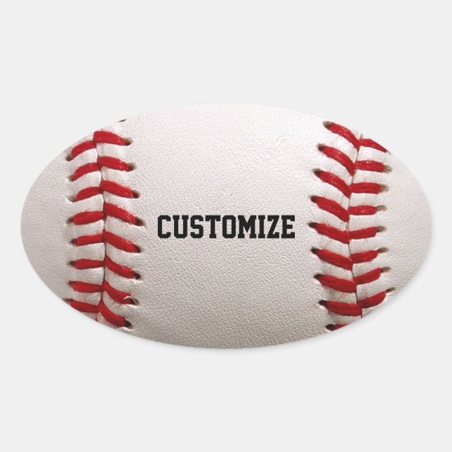 Adesivo Oval Baseball com texto personalizável (Frente)