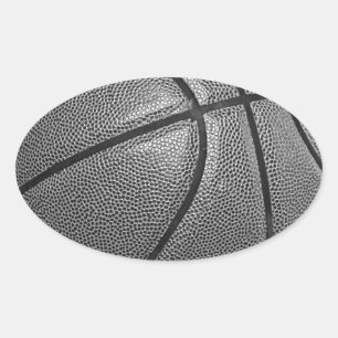 Adesivo Oval Basquete em Escala de Cinza