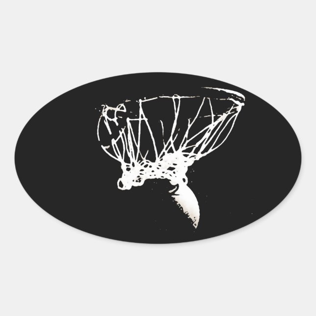 Adesivo Oval Basquete Pop de Arte Branca Negro (Frente)