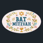 Adesivo Oval BAT MITZVAH - Judeu floral desenhado à mão - Perso<br><div class="desc">Texto desenhado à mão e flores por mim para você. Excelente para um morcego mitzvah. Para mais designs e cores,  verifique meu compro! Ou me avise se quiser algo personalizado. Pergunte se não encontra o que precisa! :)</div>