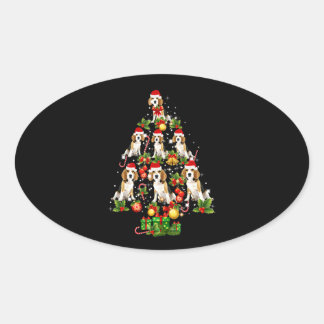Adesivo Oval Beagle Christmas Tree Beagle Dog Love Xmas Gift