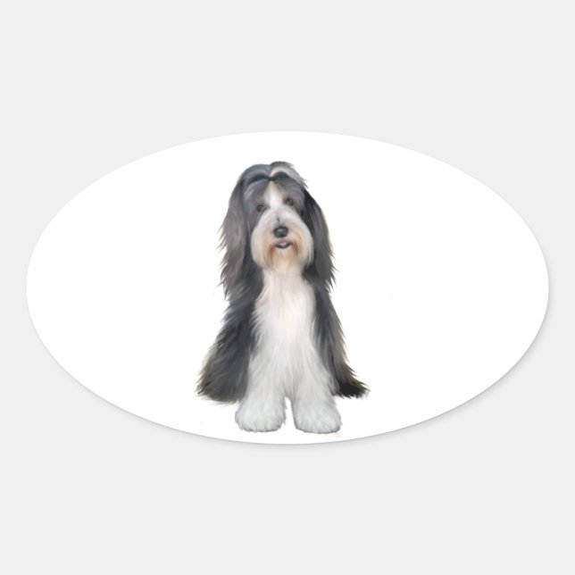 Adesivo Oval Bearded Collie (D) - Ardósia e branco (Frente)