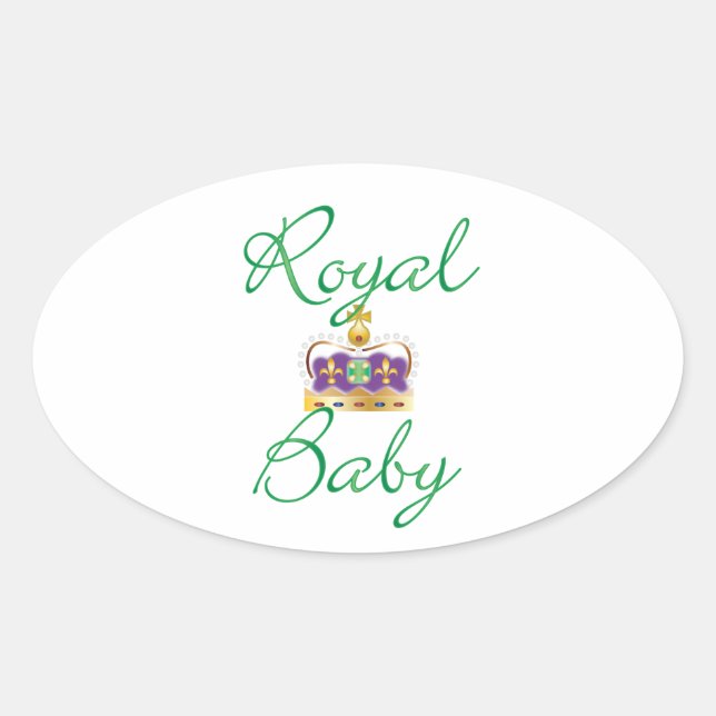 Adesivo Oval Bebê Real com Coroa Roxa e Dourada (Frente)