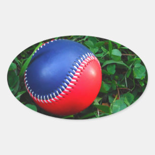 Adesivo Oval Beisebol Vermelho e Azul com Pintura Branca